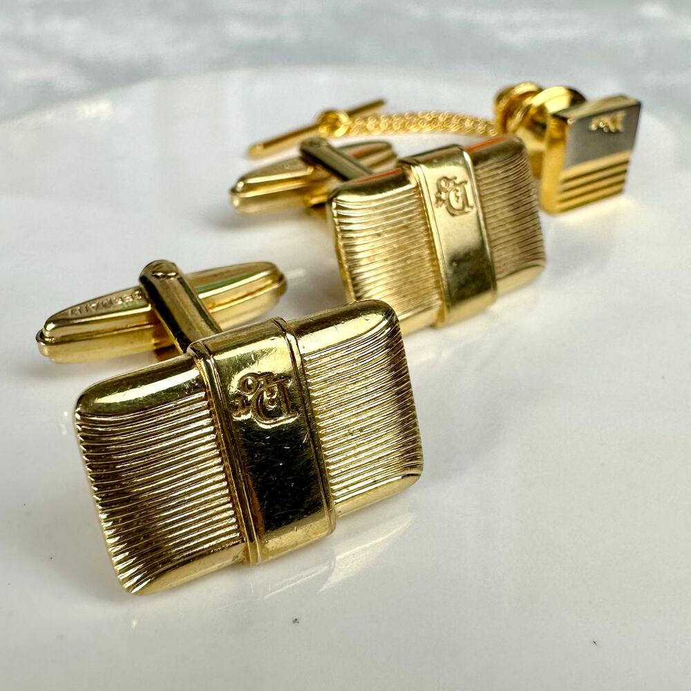 Christian Dior CUFFLINKS AND TIE PIN matching set Beautiful VERY NICE! Gift!